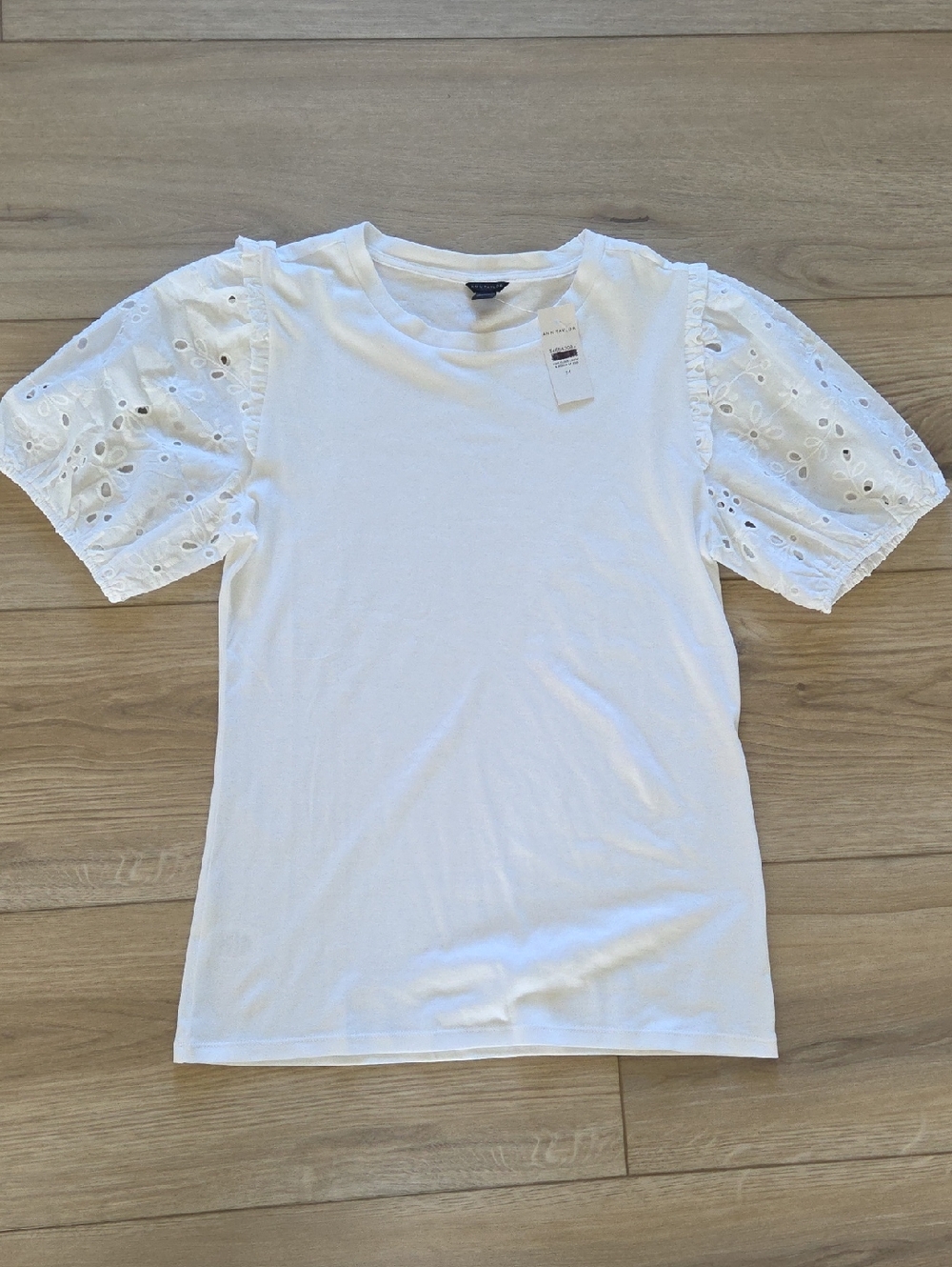 Ann Taylor Lace Puff Sleeve Cotton Shirt Medium New